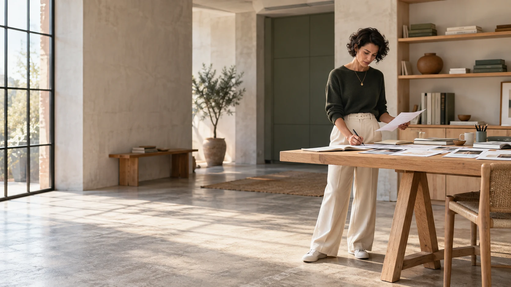 A leader reviewing organisational research in a modern workspace