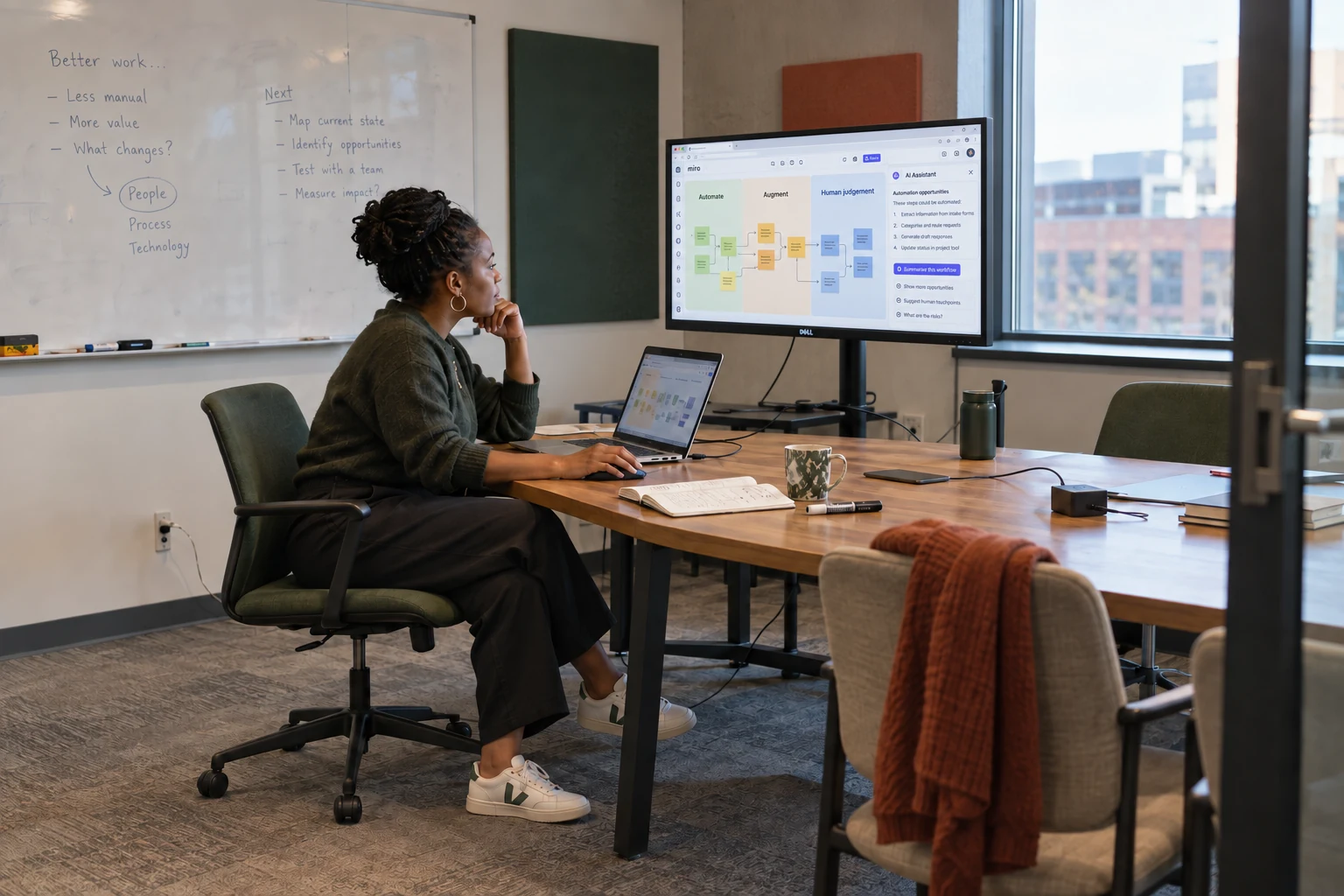 A team redesigning work with AI in a practical project room
